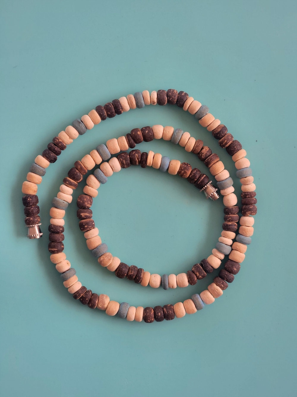 Beaded Wood Necklace in Brown, Beige & Gray